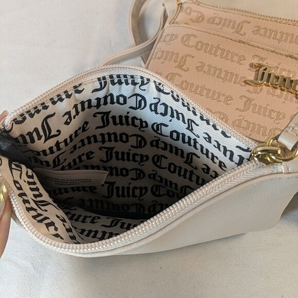 Juicy Couture Pink Beige Cream Shoulder Purse Bag wallet pouch insert Gold Y2K - Picture 10 of 16